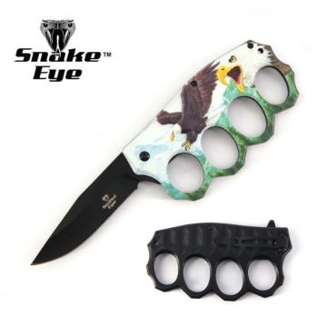 Action Assisted Knuckle Knife 4.5" Eagle Printed Handle with Clip